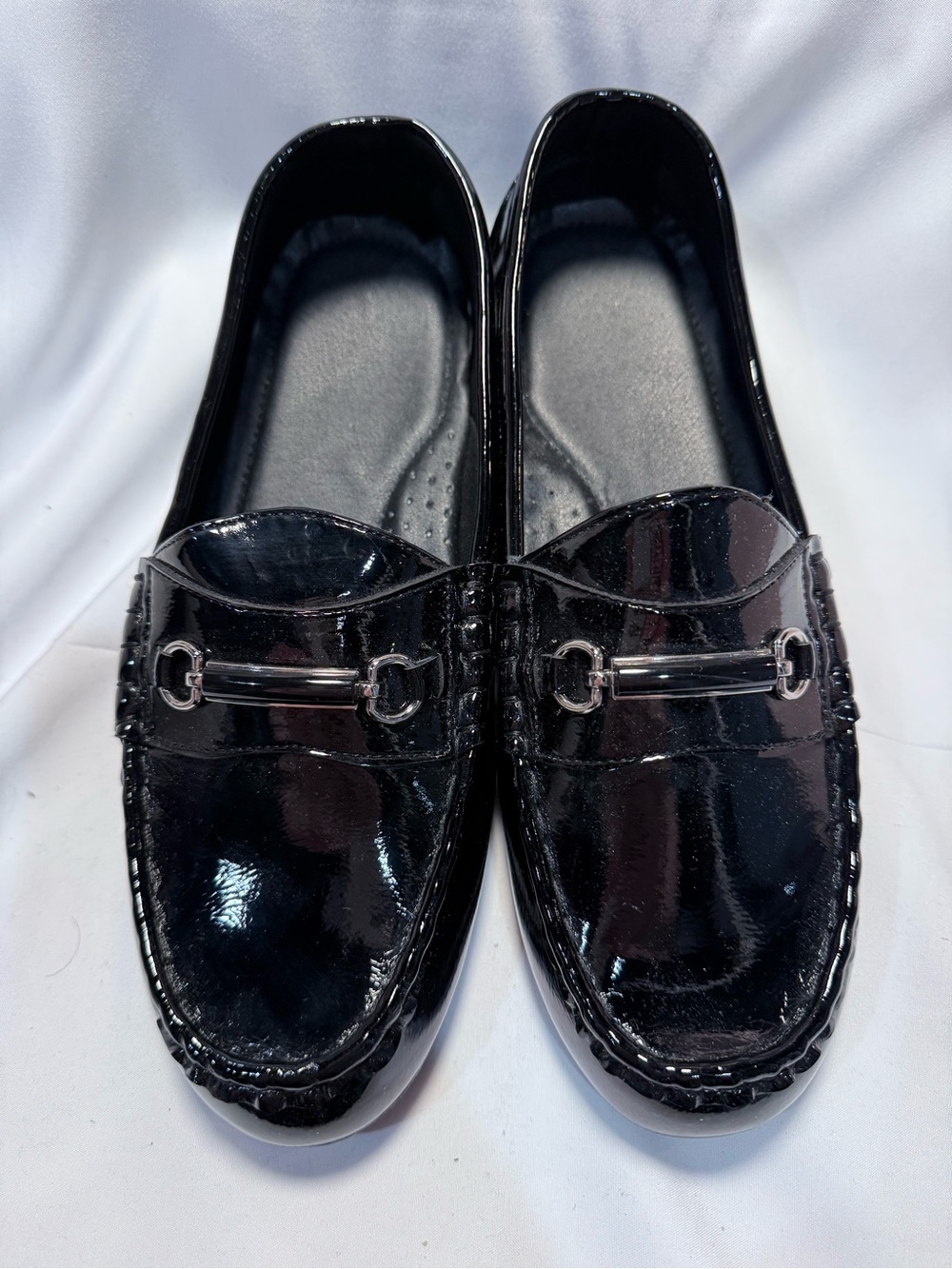 Verdasco Patent Leather Black Loafers with Silver Bit Detail SZ 8.5w NWOB